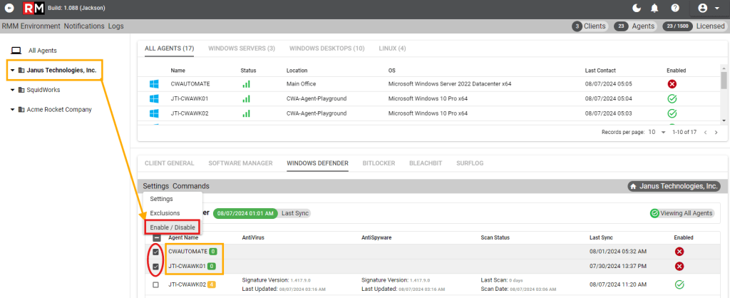 Client Windows Defender enable disable agent how -to