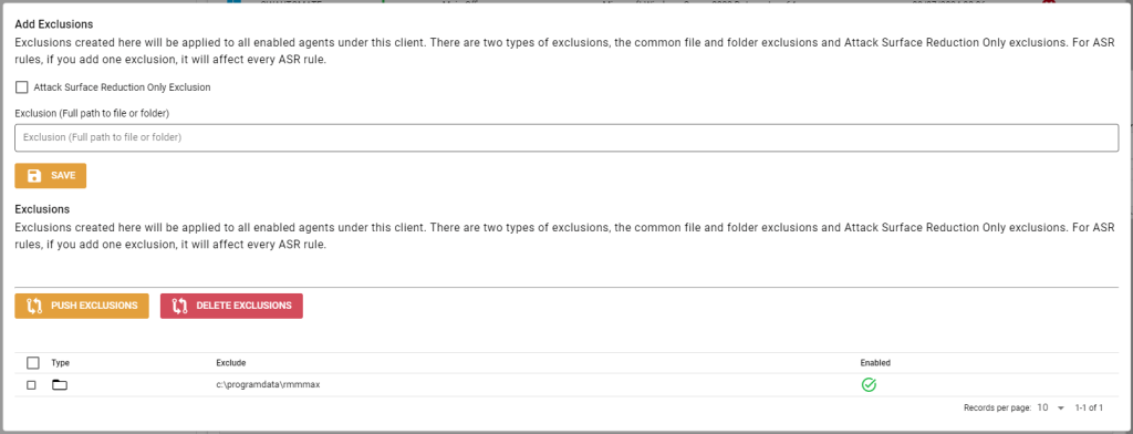 Client view WindowsDefender exclusions