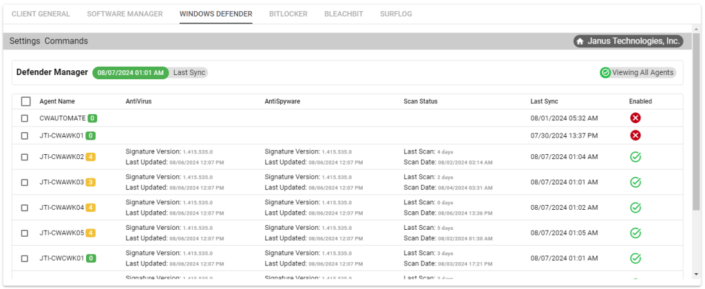 Client view Windows Defender 