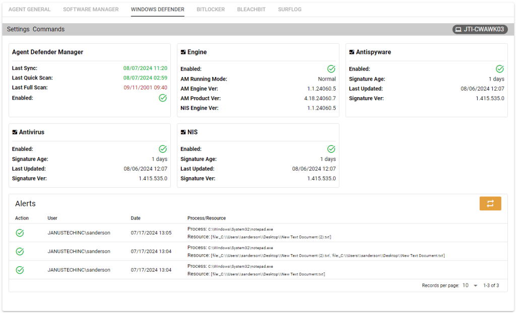 Windows Defender Agent View