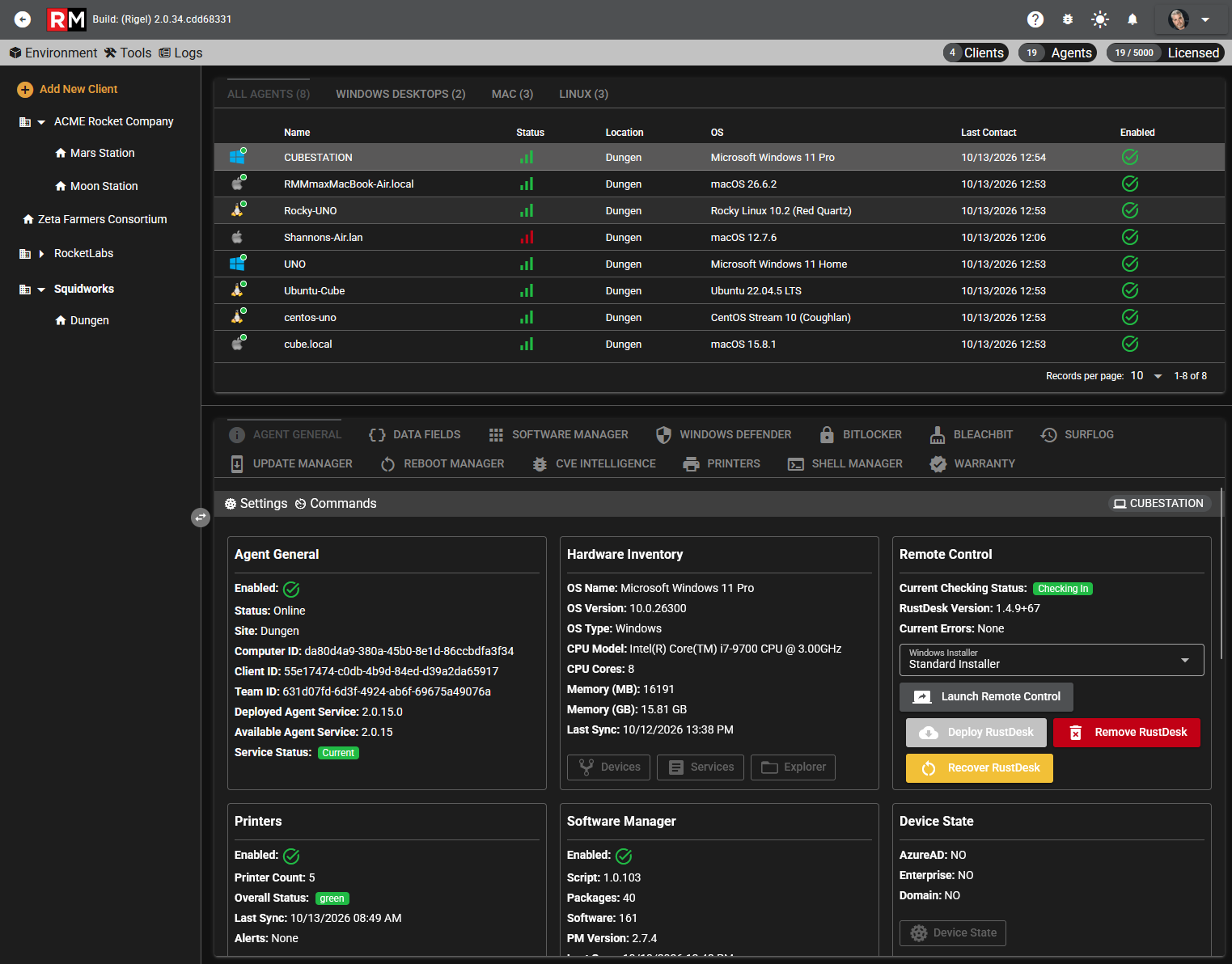 RMMmax console agent General view.
